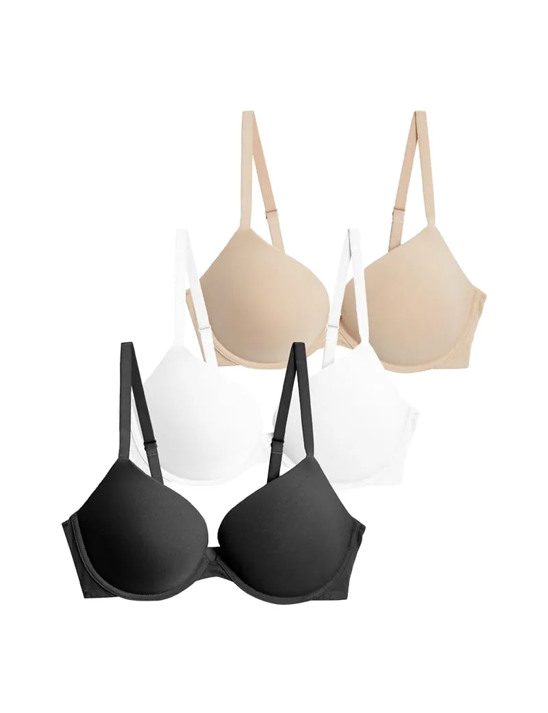 3pk Cotton Wired Push-Up Bras A-E