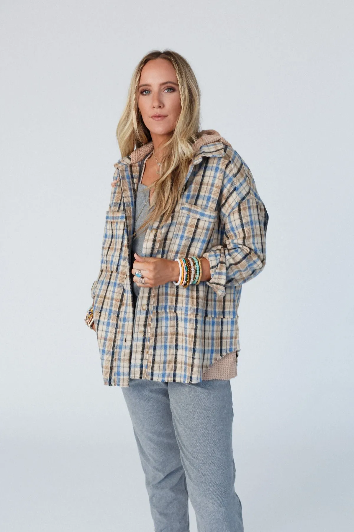 All In With You Plaid Jacket - Taupe Multi