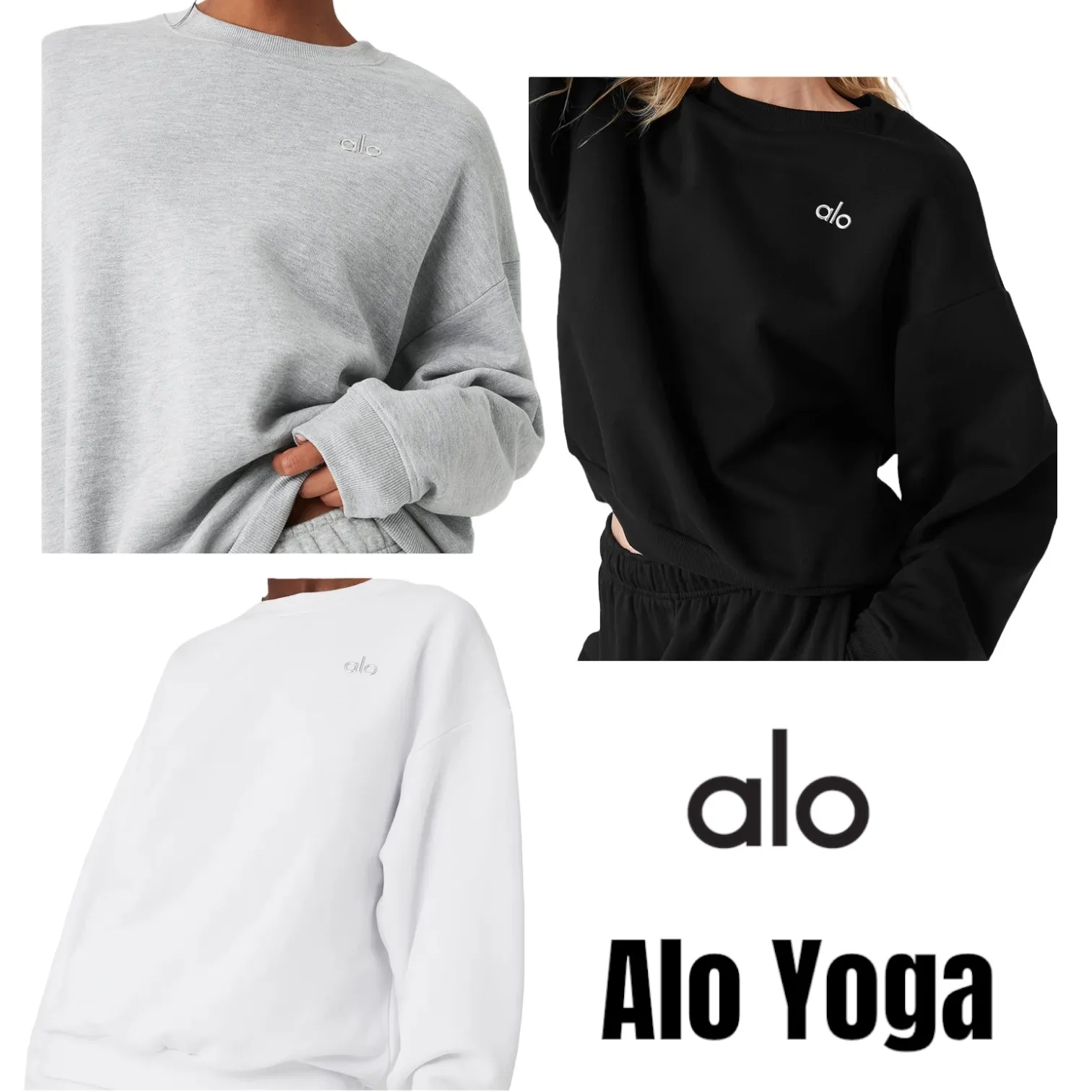 ALO Yoga  |Crew Neck Unisex Long Sleeves Cotton Logo