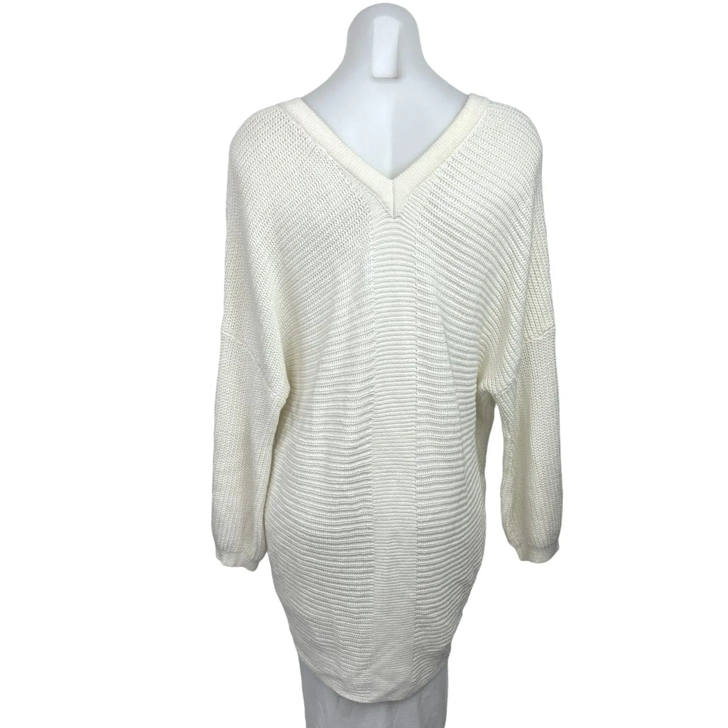 Altar'd State Cream Knit V Neck Lace Up Oversized Hi Low Sweater Top Size M