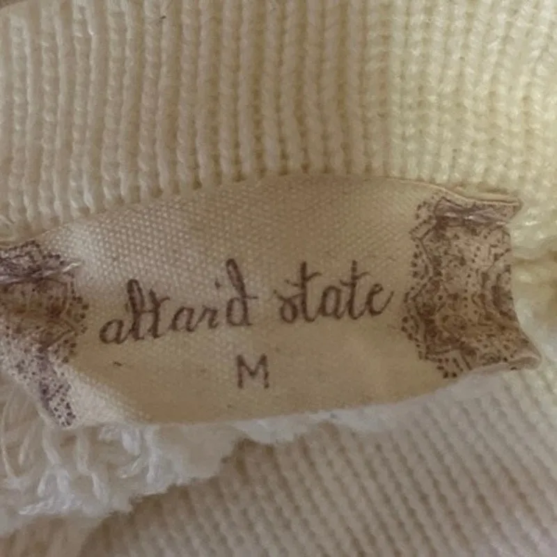 Altar'd State Cream Knit V Neck Lace Up Oversized Hi Low Sweater Top Size M