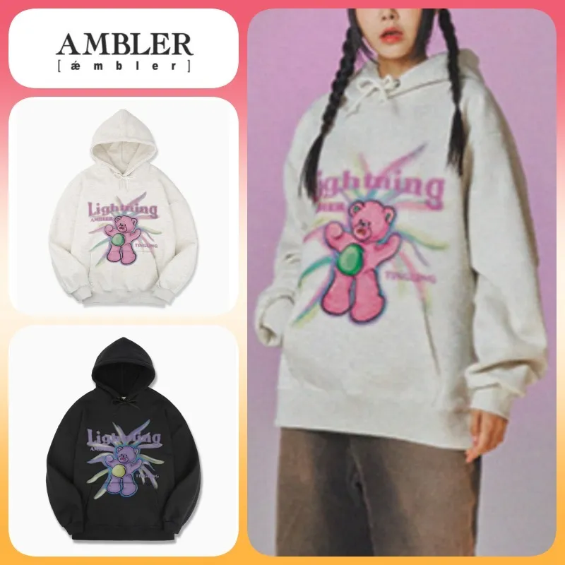 AMBLER  |Unisex Long Sleeves Cotton Oversized Logo Hoodies