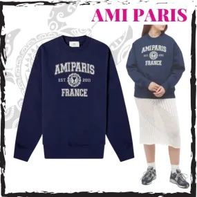 AMI PARIS  |Crew Neck Sweat Long Sleeves Plain Cotton Logo