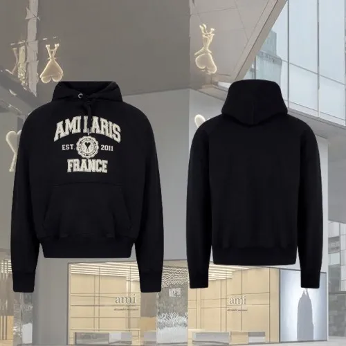 AMI PARIS  |Long Sleeves Plain Cotton Logo Hoodies & Sweatshirts