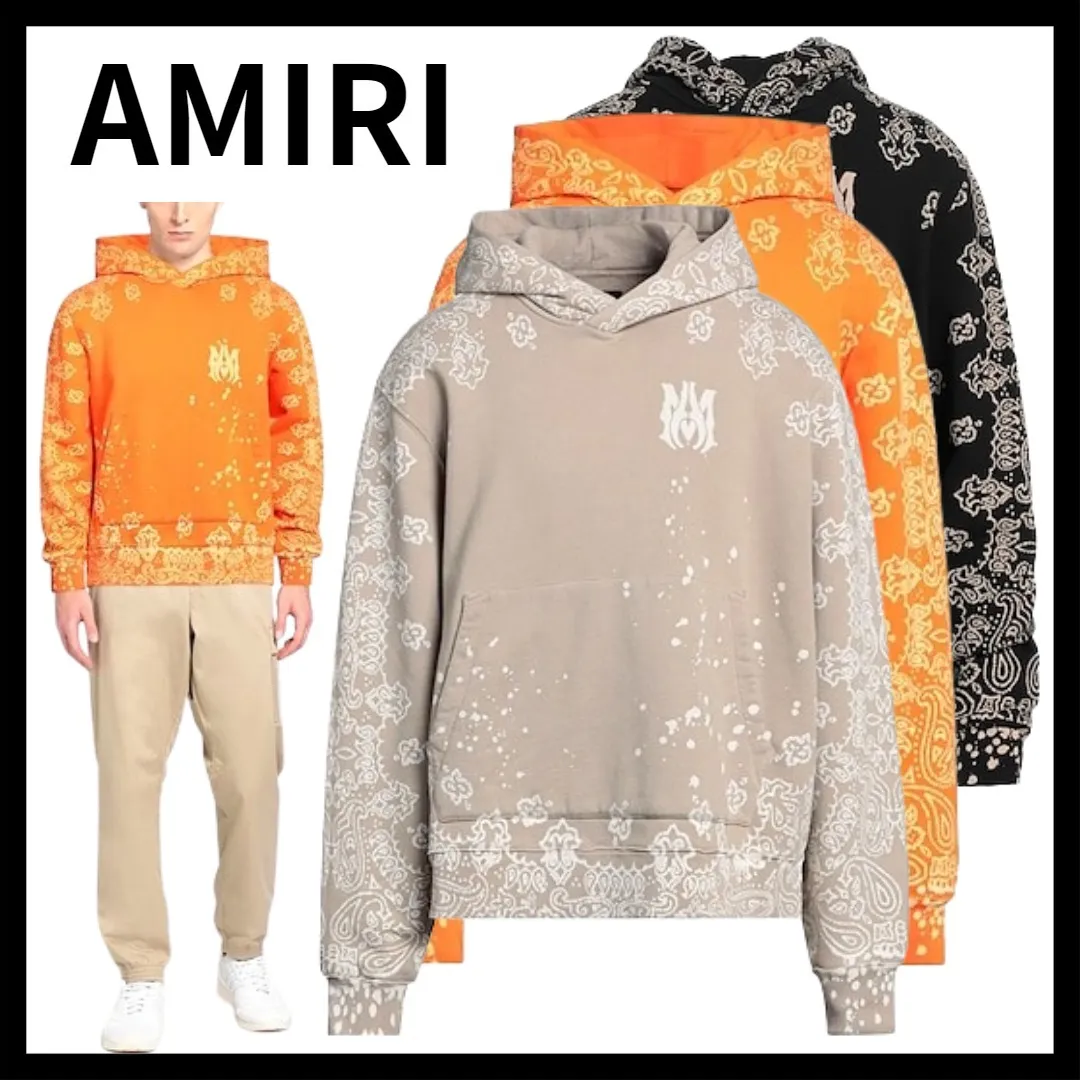 AMIRI  |Paisley Street Style Long Sleeves Cotton Logo Hoodies