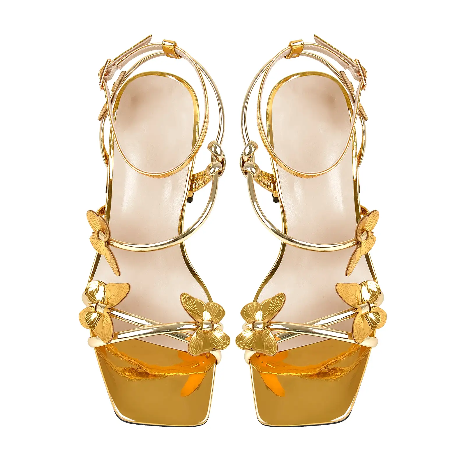 Ankle Strap Butterfly Decor Mid Chunky Heels Sandals