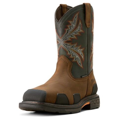 Ariat Men's OverDrive Wide Square Toe Composite Toe Work Boot in Brown