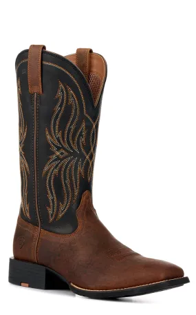 Ariat Men's Sport Rustler Brown and Black Wide Square Toe Cowboy Boot