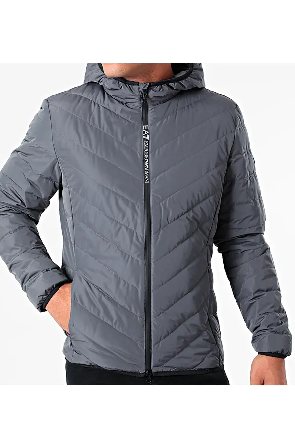 Armani EA7 Down Shield Logo Hood Jacket Grey