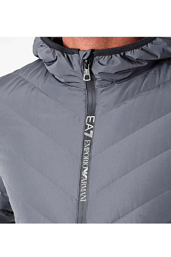 Armani EA7 Down Shield Logo Hood Jacket Grey