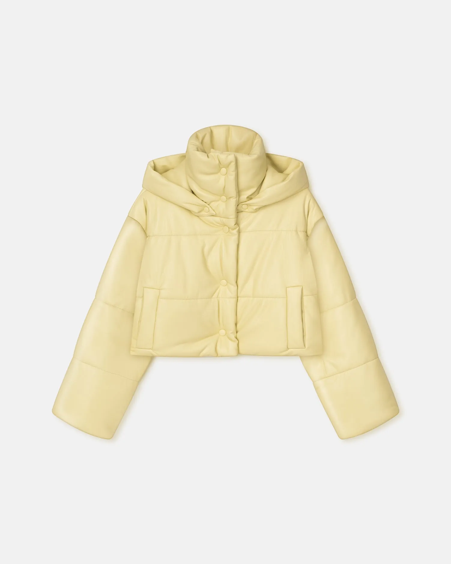 Aveline - Cropped Okobor Alt-Leather Puffer Jacket - Lemongrass