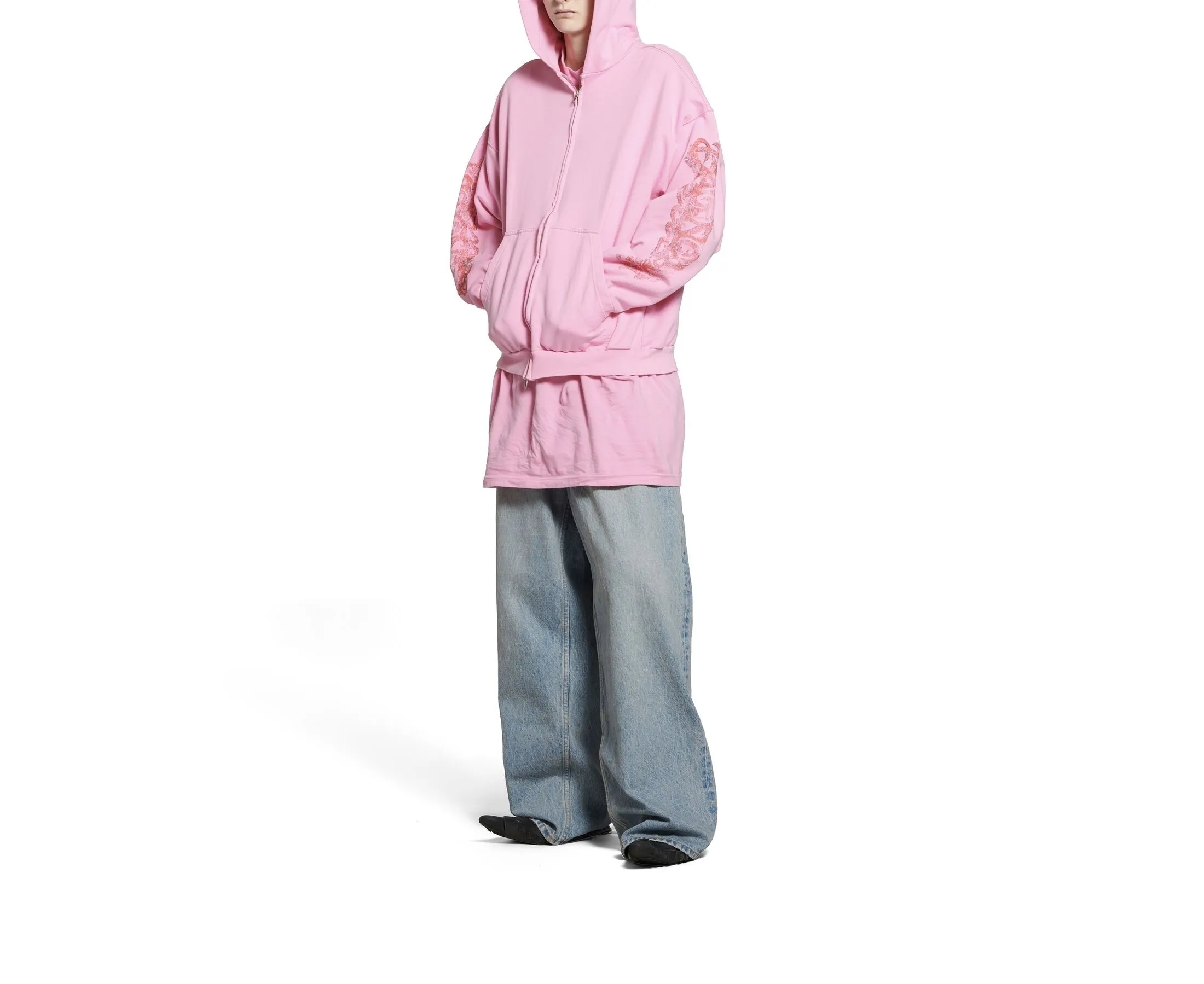 BALENCIAGA  |Offshore Zip-up Hoodie Medium Fit in Pink