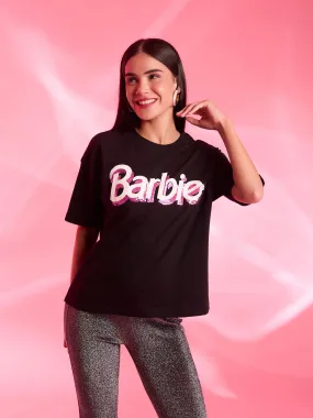 Barbie Mattel Logo Printed T-Shirt With Sequin Work