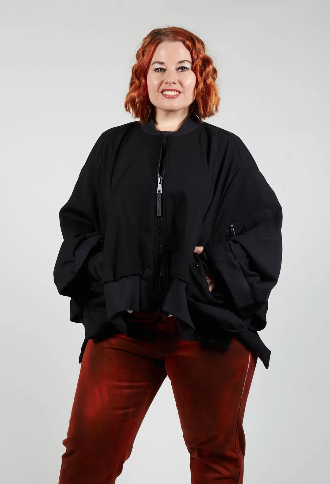 Batwing Sleeved Jacket with Asymmetric Hem in Black