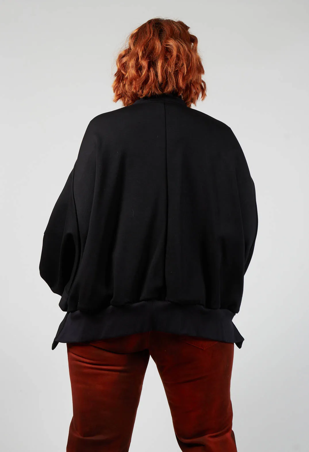 Batwing Sleeved Jacket with Asymmetric Hem in Black