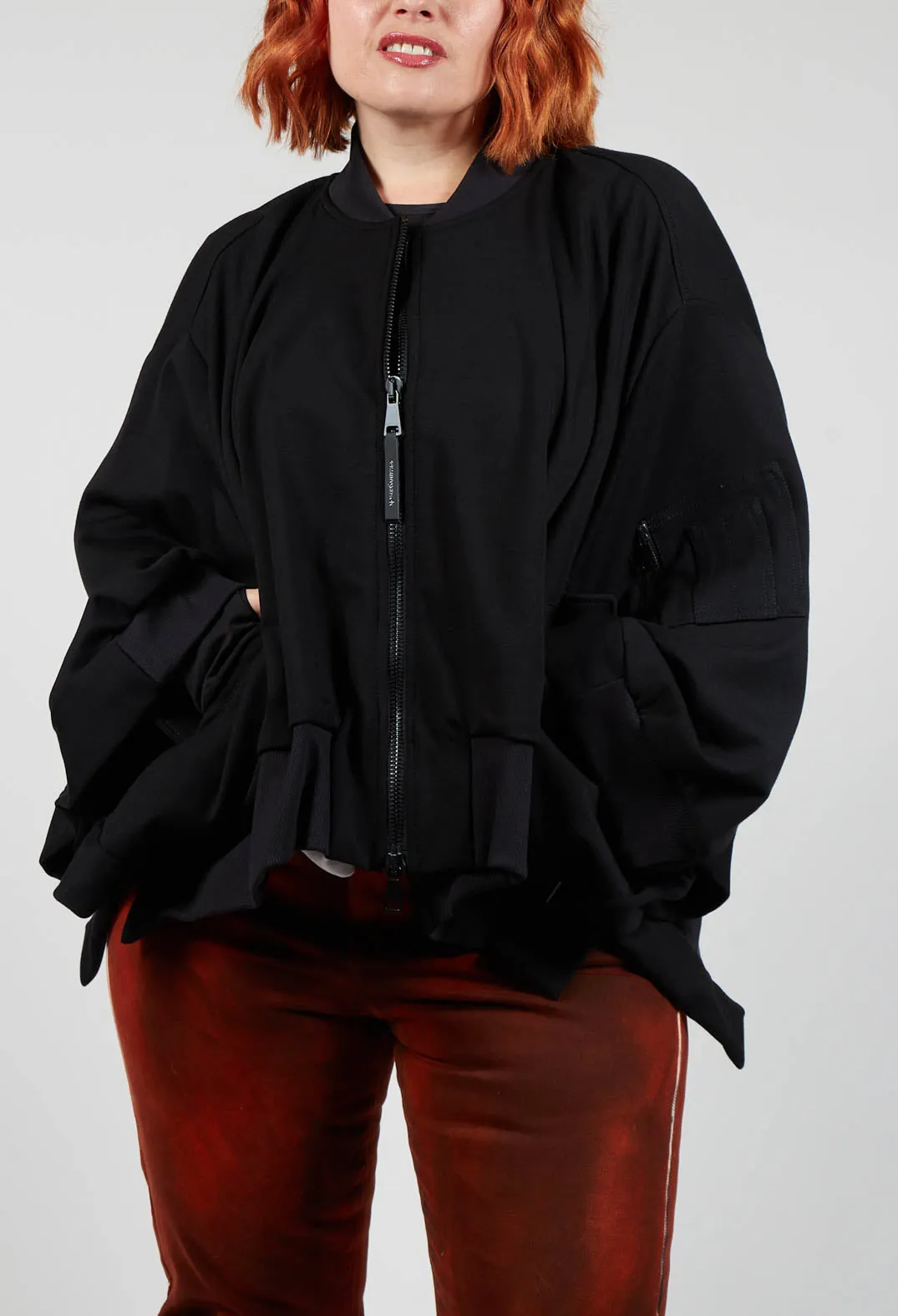 Batwing Sleeved Jacket with Asymmetric Hem in Black