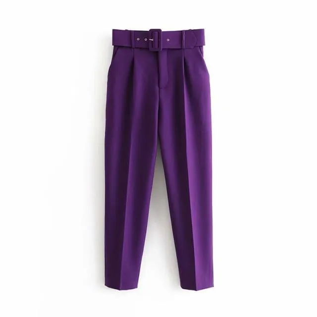 Belted High-Waisted Pants