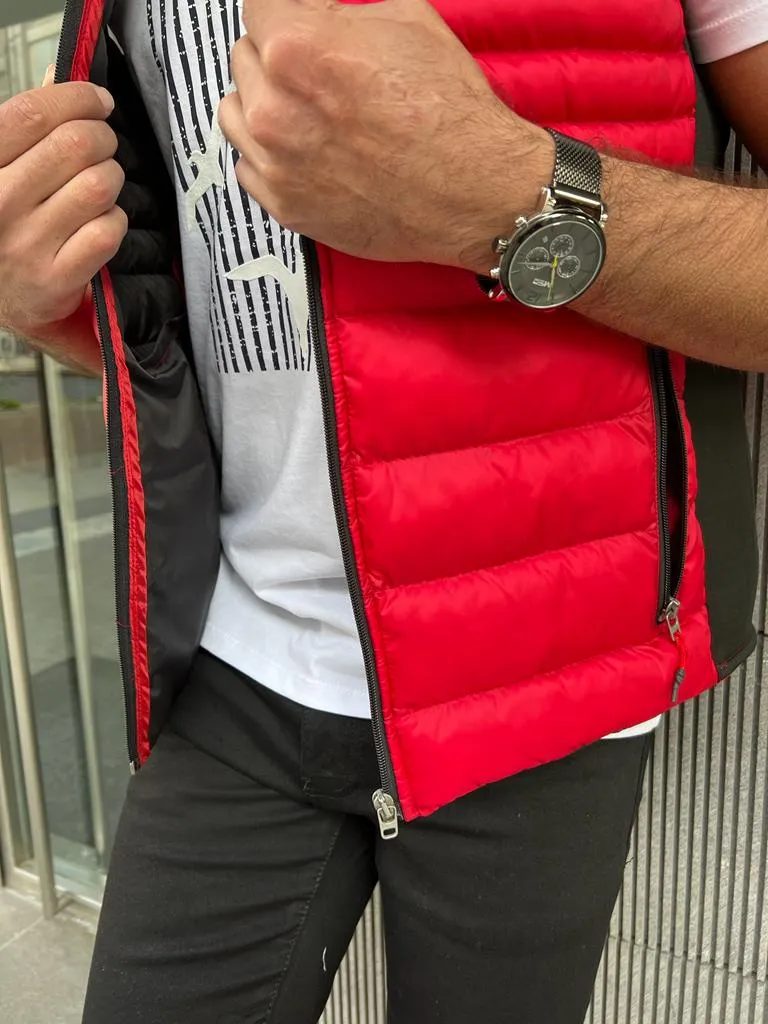 Benson Slim Fit Zippered Red Puffer Vest Jacket