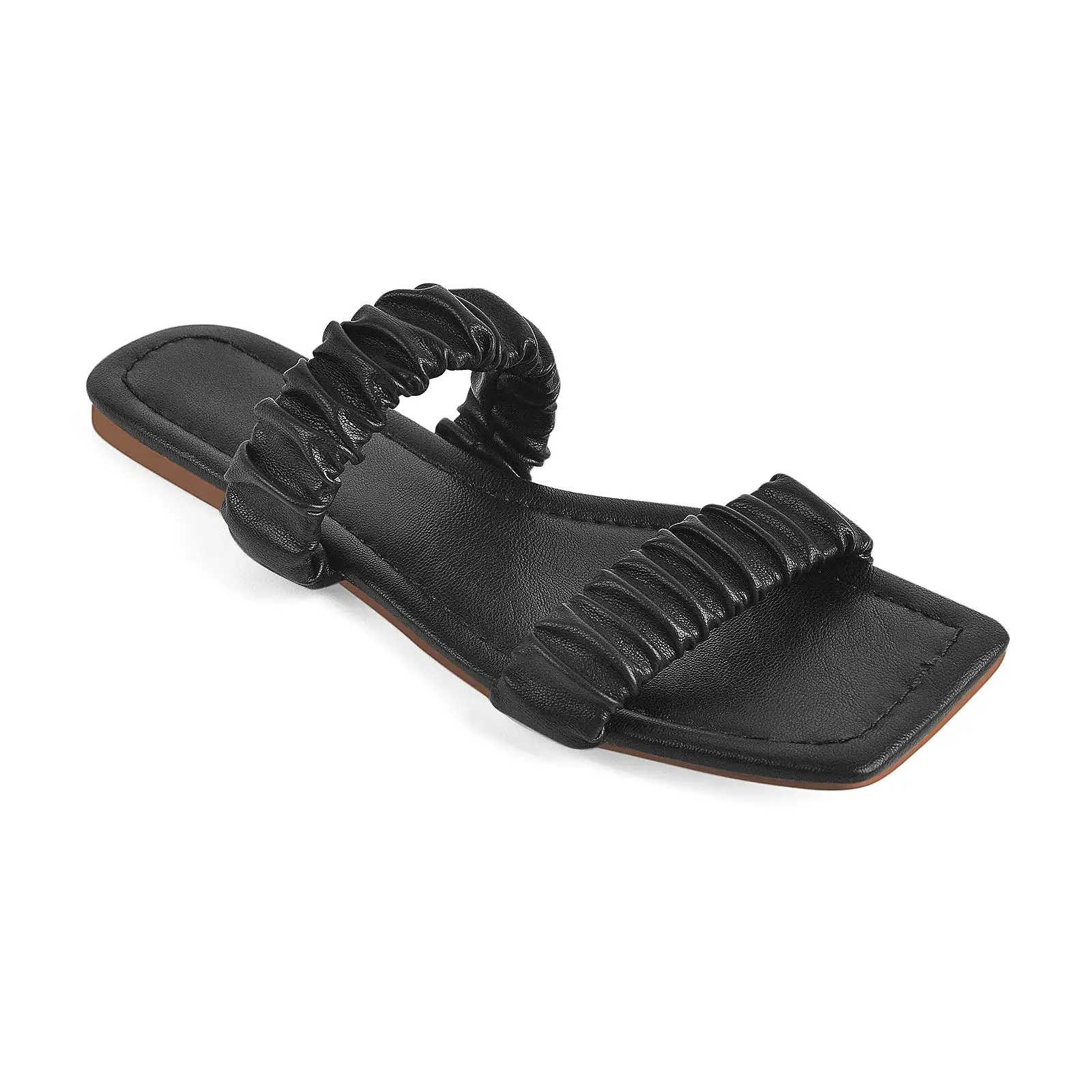 Black Elastic Flat Sandals Mules