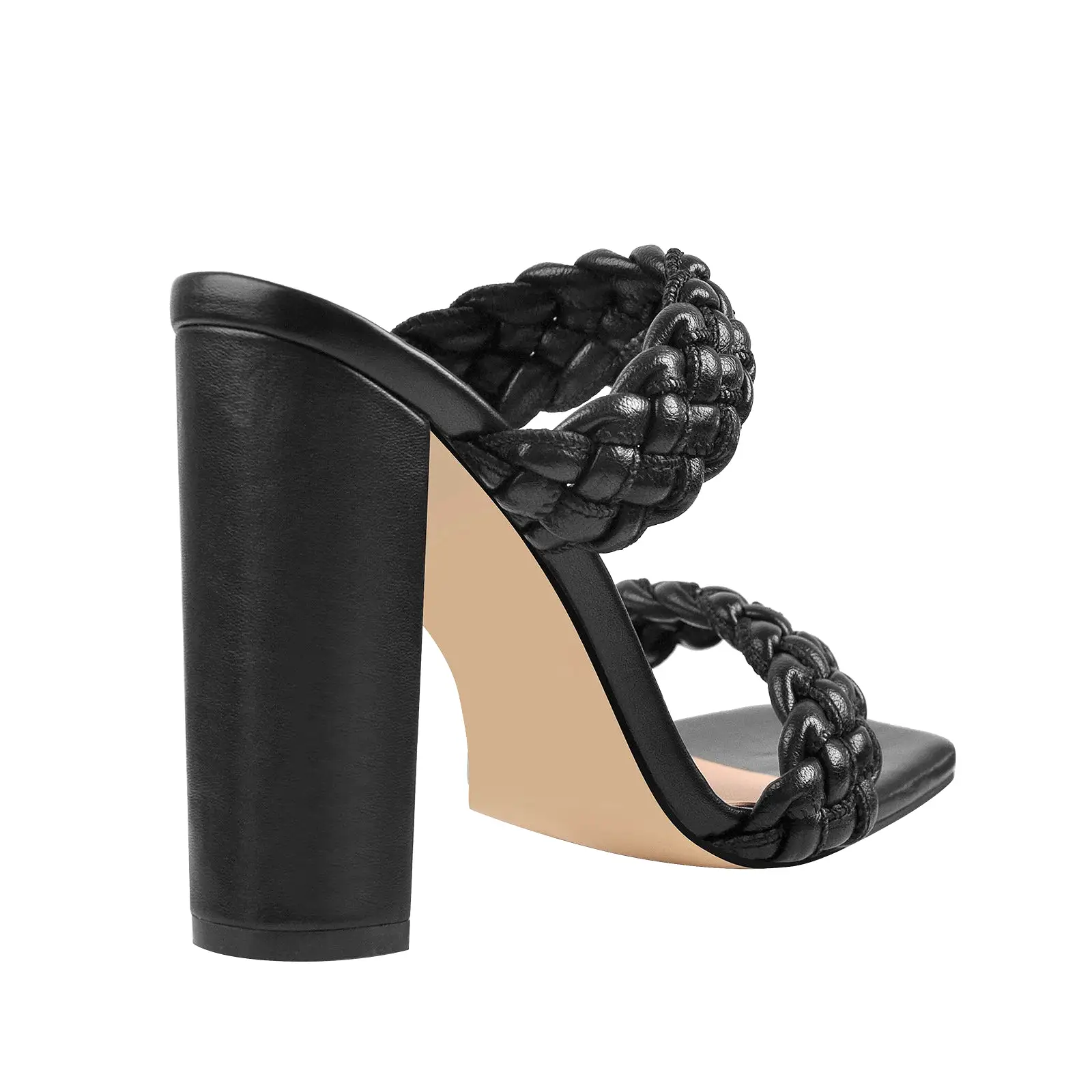 Black Open Toe Chunky High Heel Mules Sandals