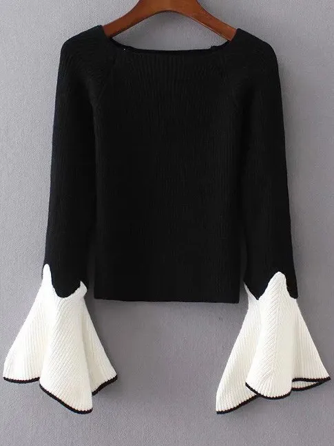 Black White Sleeves Knitwear Sweater