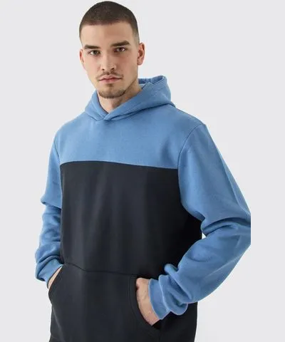 boohooMAN Mens Tall Colour Block Hoodie In Blue