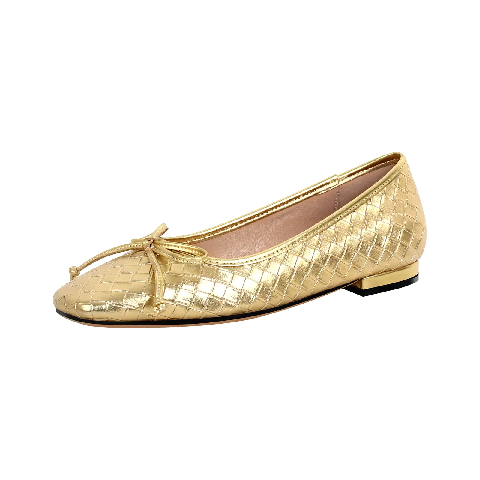 Bow Square Toe Striped Woven Flats