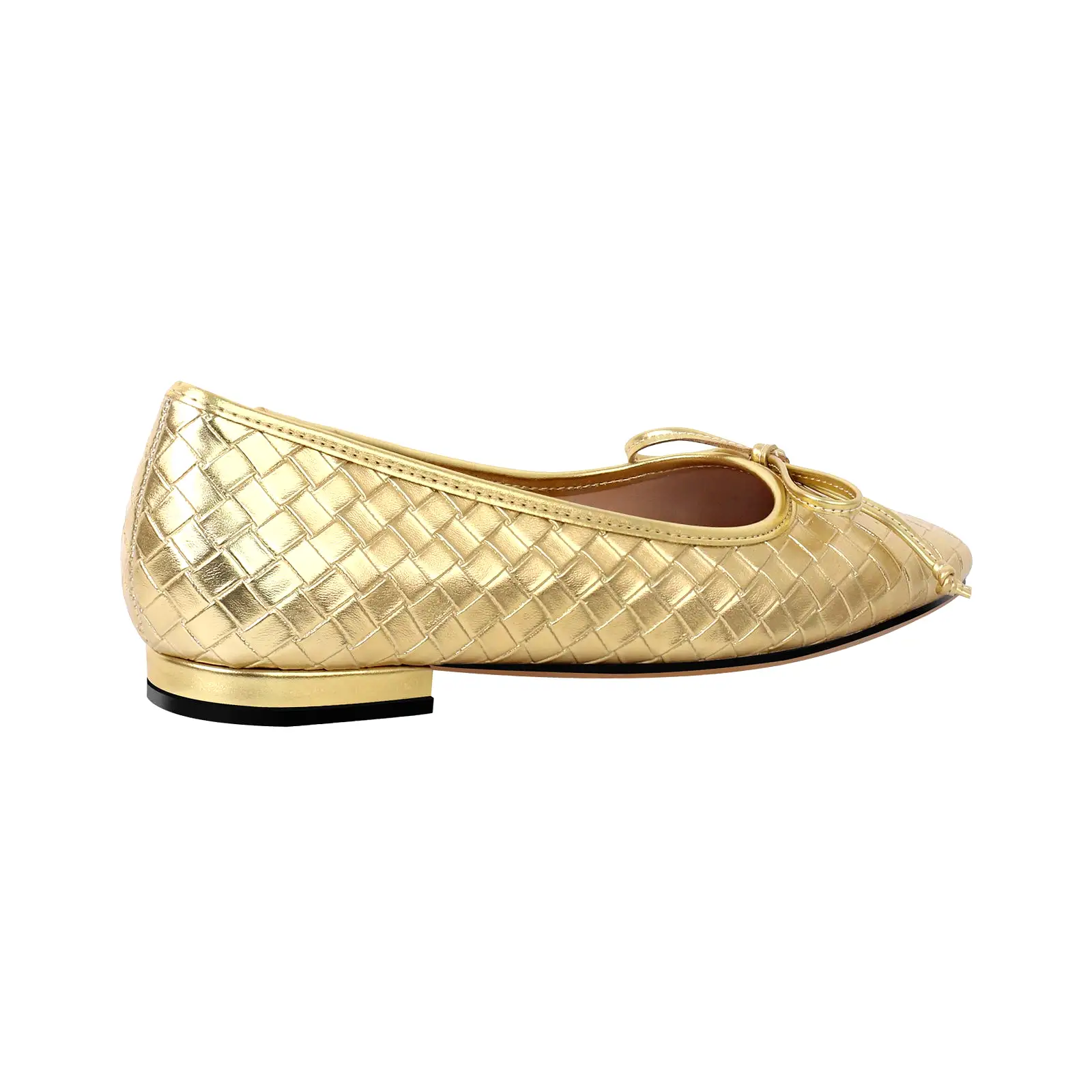 Bow Square Toe Striped Woven Flats