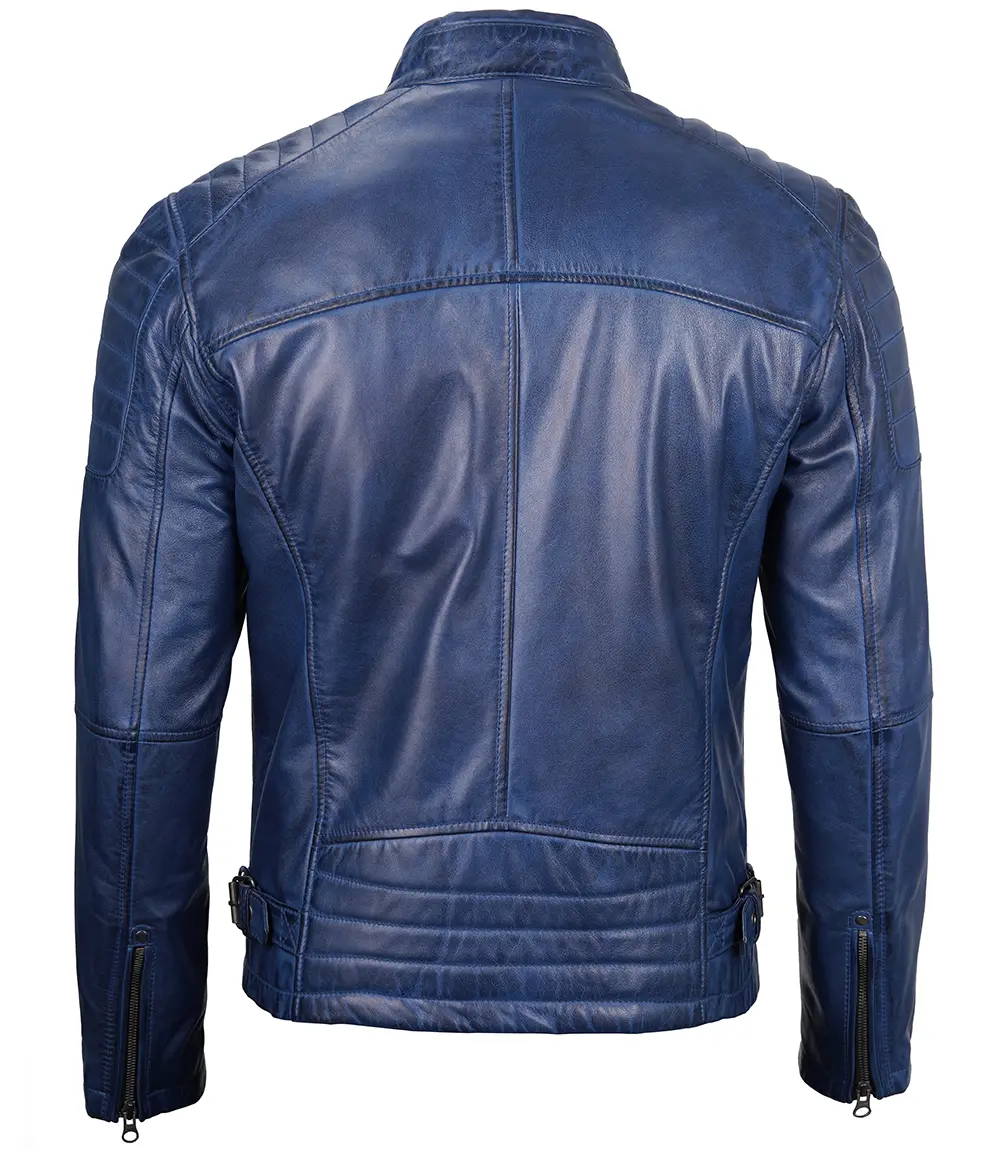 Cafe Racer Blue Leather Jacket for Men