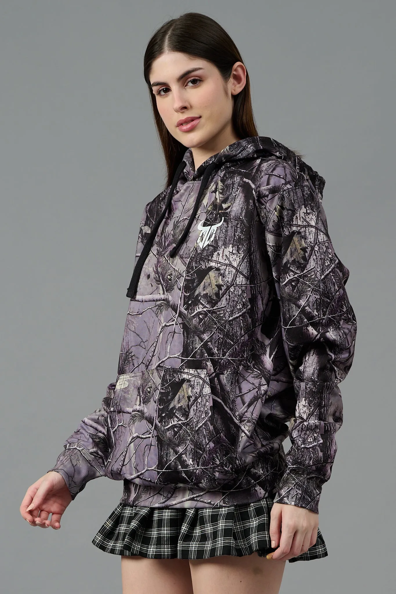 Camo Jungle Allover Print Grey Hoodie for Women