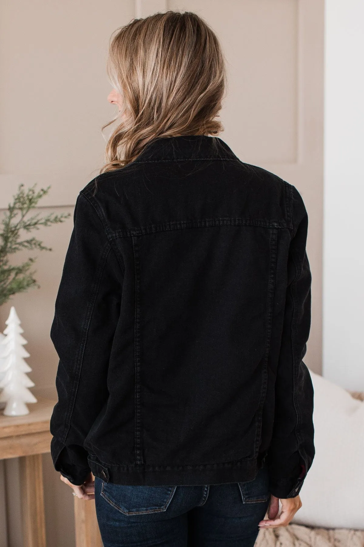 Change Of Seasons Denim Jacket- Black & Buffalo Plaid