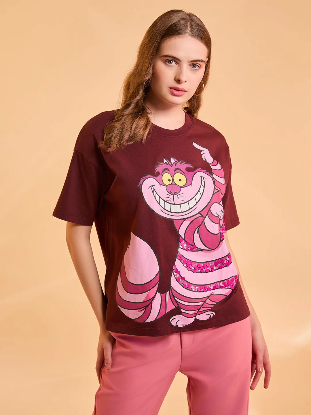 Cheshire Cat  Disney Printed T-Shirt With Sequin Work