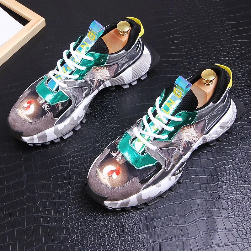 Chinese Style Men's Printed Thick Bottom Lace Up Breathable Sneakers Shoes