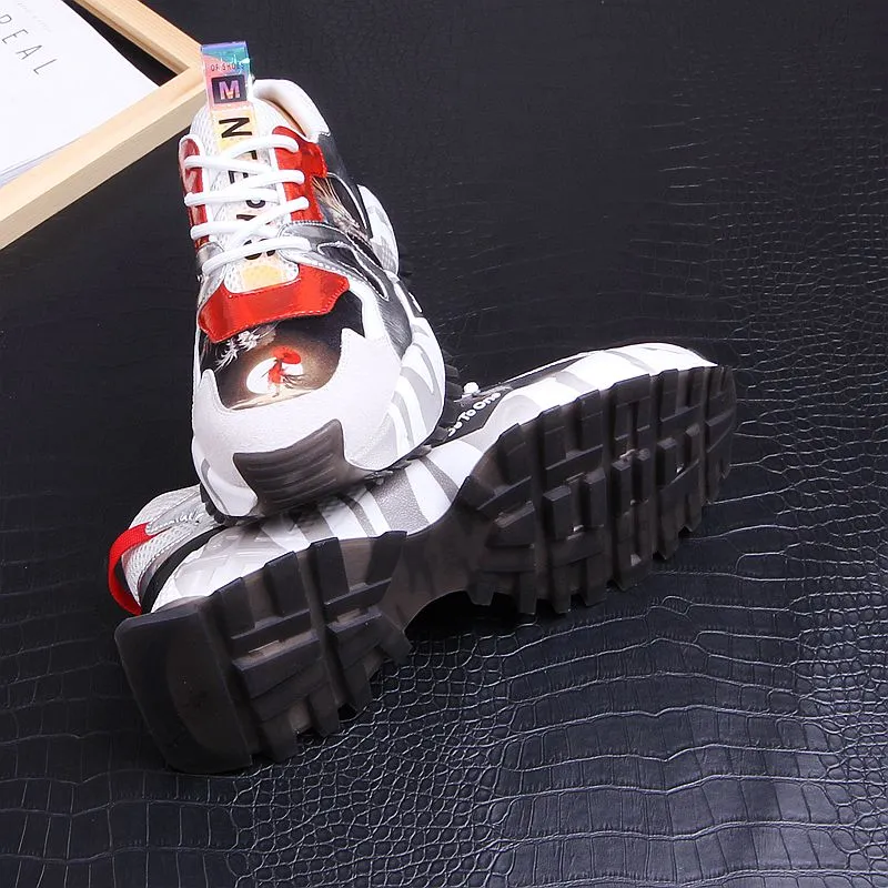 Chinese Style Men's Printed Thick Bottom Lace Up Breathable Sneakers Shoes