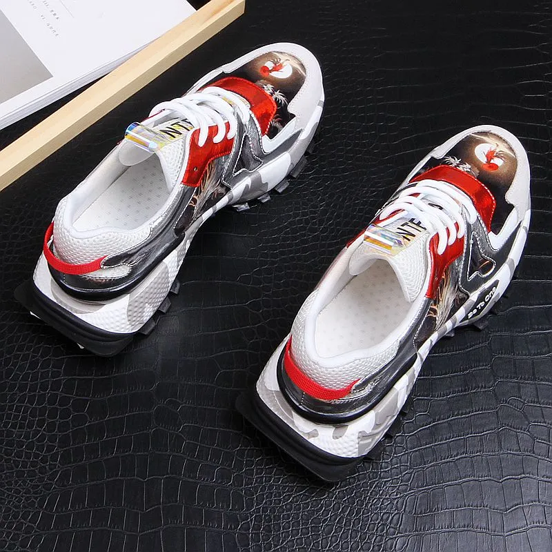 Chinese Style Men's Printed Thick Bottom Lace Up Breathable Sneakers Shoes