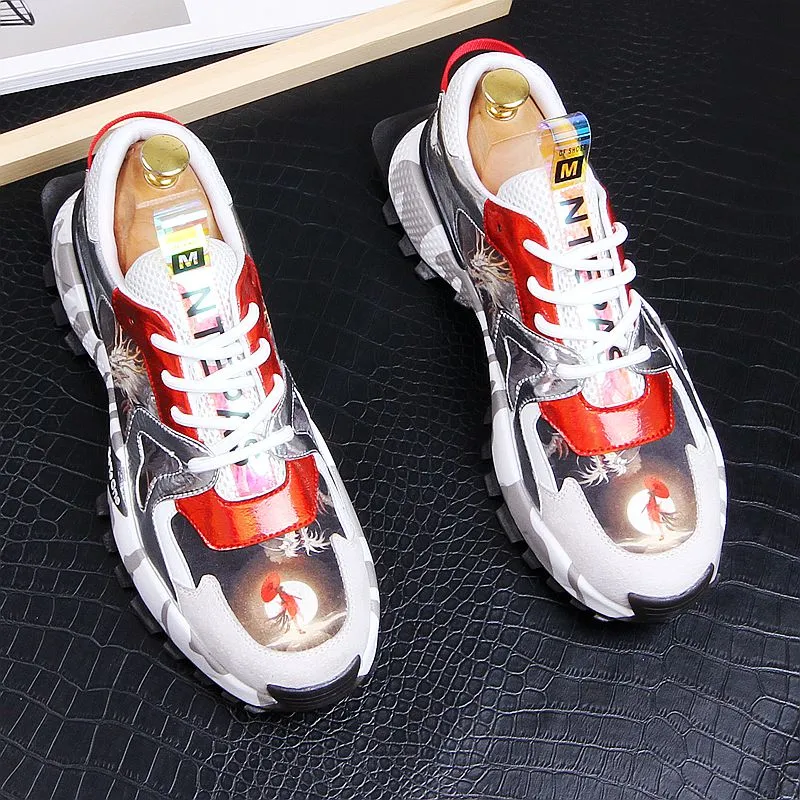 Chinese Style Men's Printed Thick Bottom Lace Up Breathable Sneakers Shoes