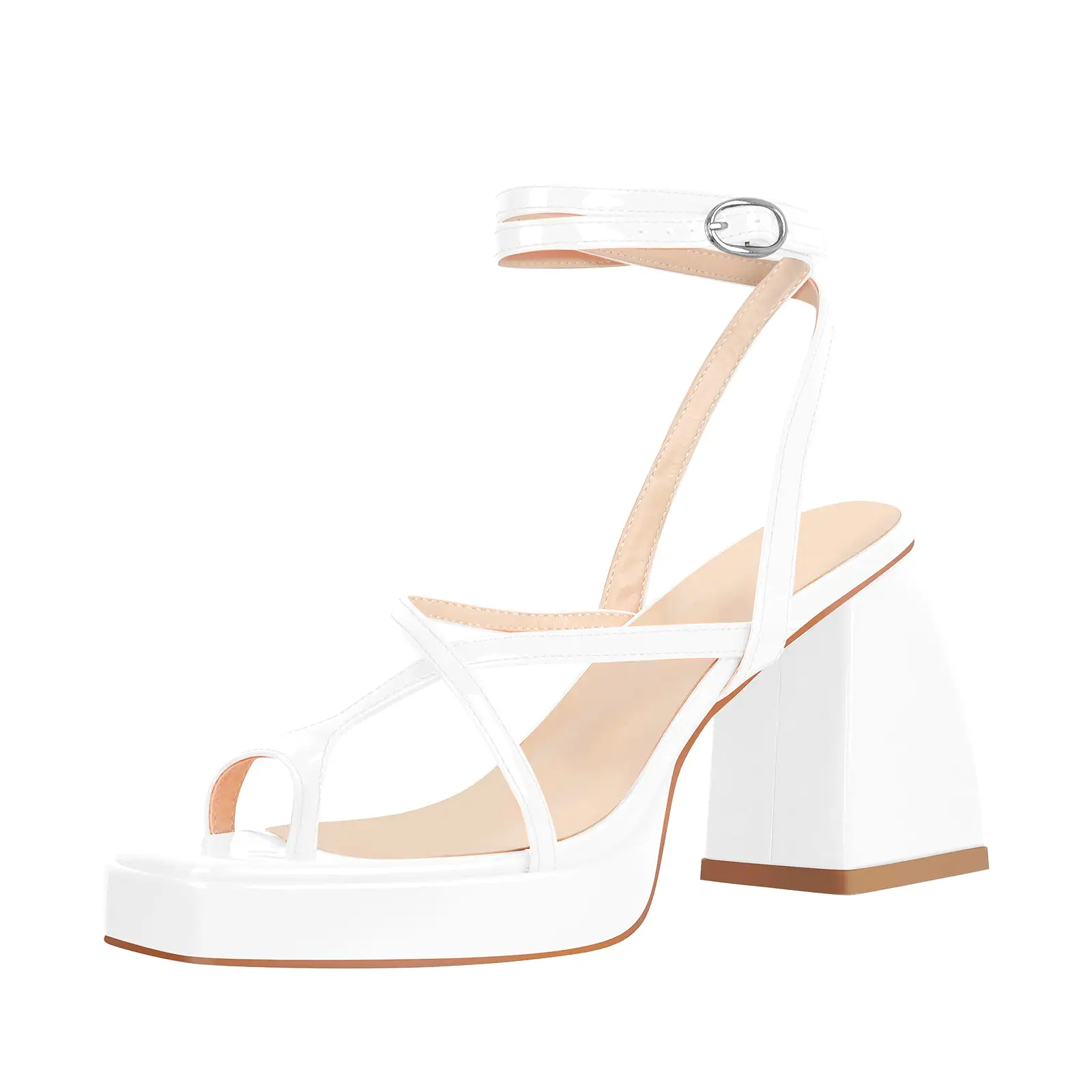 Chunky Mid Heel Criss Cross Platform Sandals