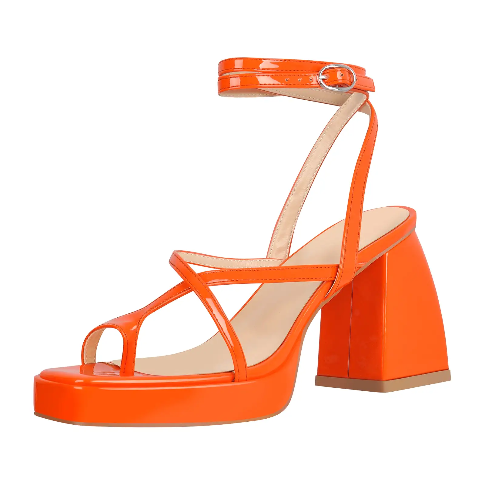 Chunky Mid Heel Criss Cross Platform Sandals