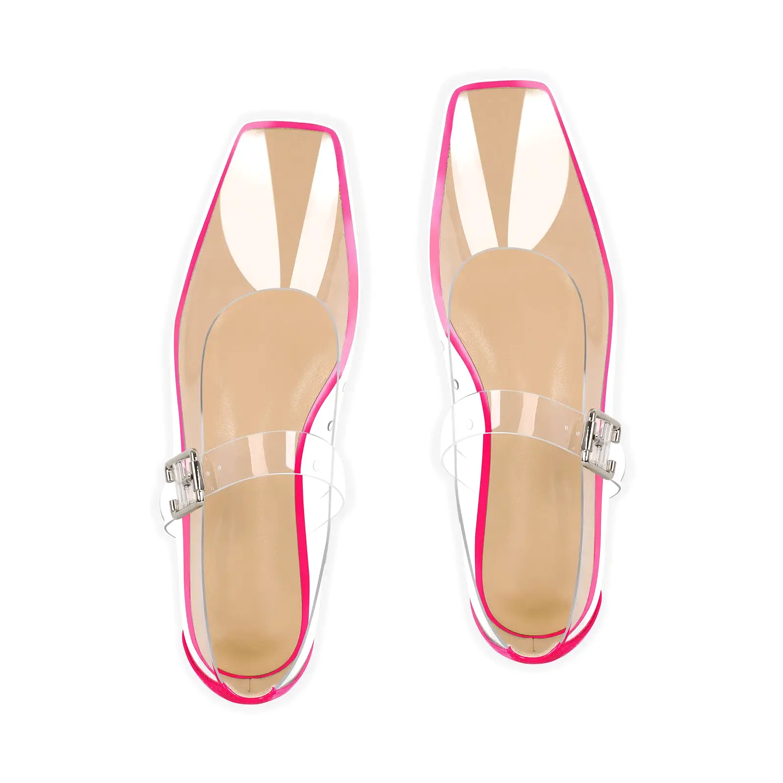 Clear Square Toe Strap Buckle Flats