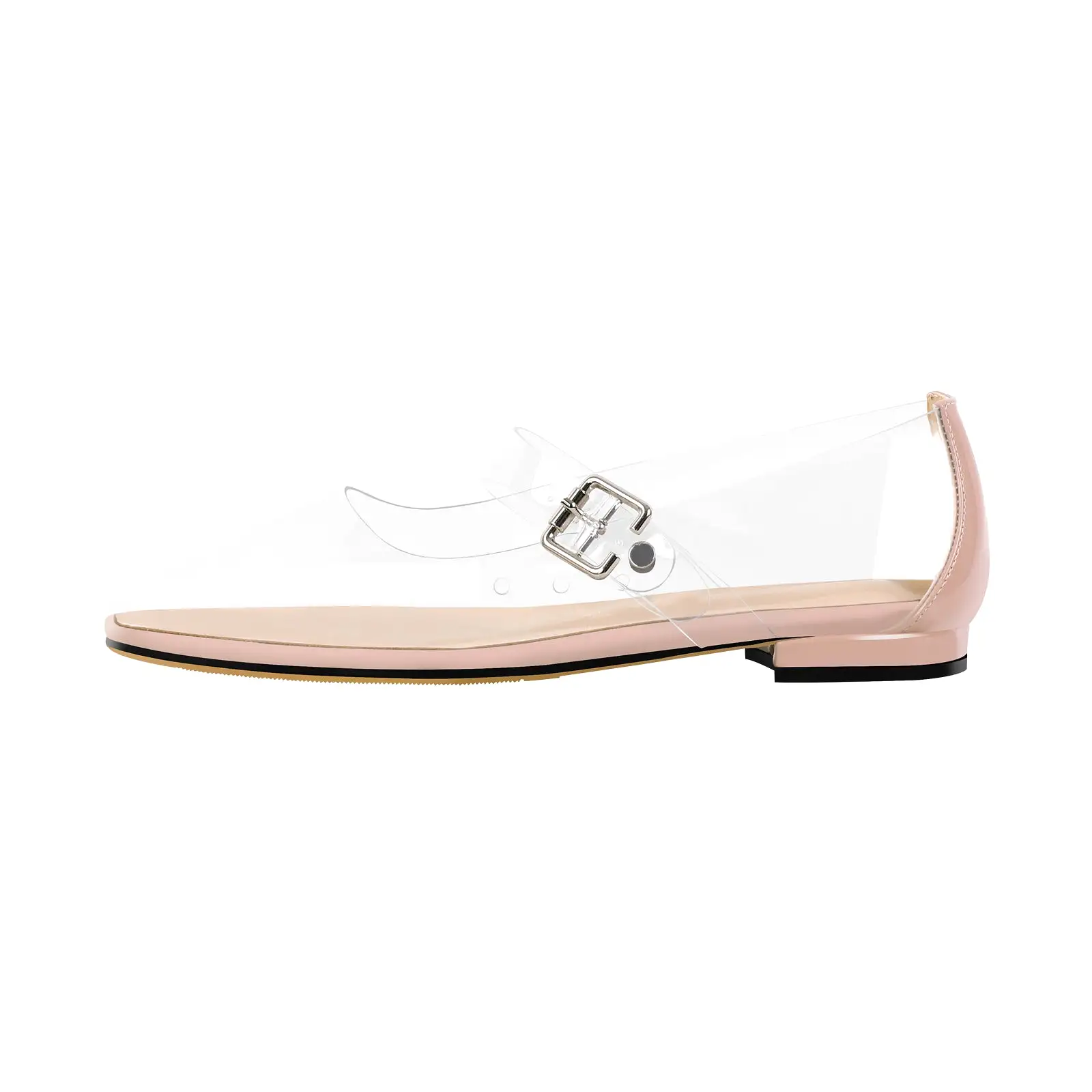 Clear Square Toe Strap Buckle Flats