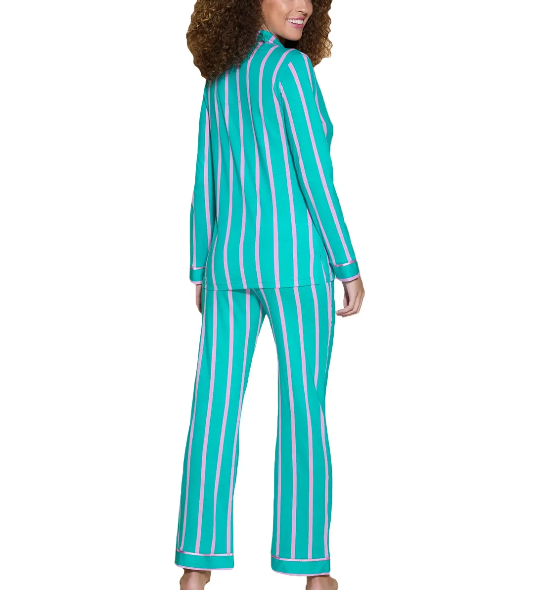 Cosabella Bella Print Long Sleeve Top & Pant PJ Set (AMORP9644) - Andaman Stripe