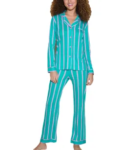 Cosabella Bella Print Long Sleeve Top & Pant PJ Set (AMORP9644) - Andaman Stripe