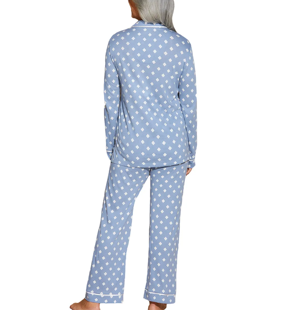 Cosabella Bella Print Long Sleeve Top & Pant PJ Set (AMORP9644) - Blue Diamond/White