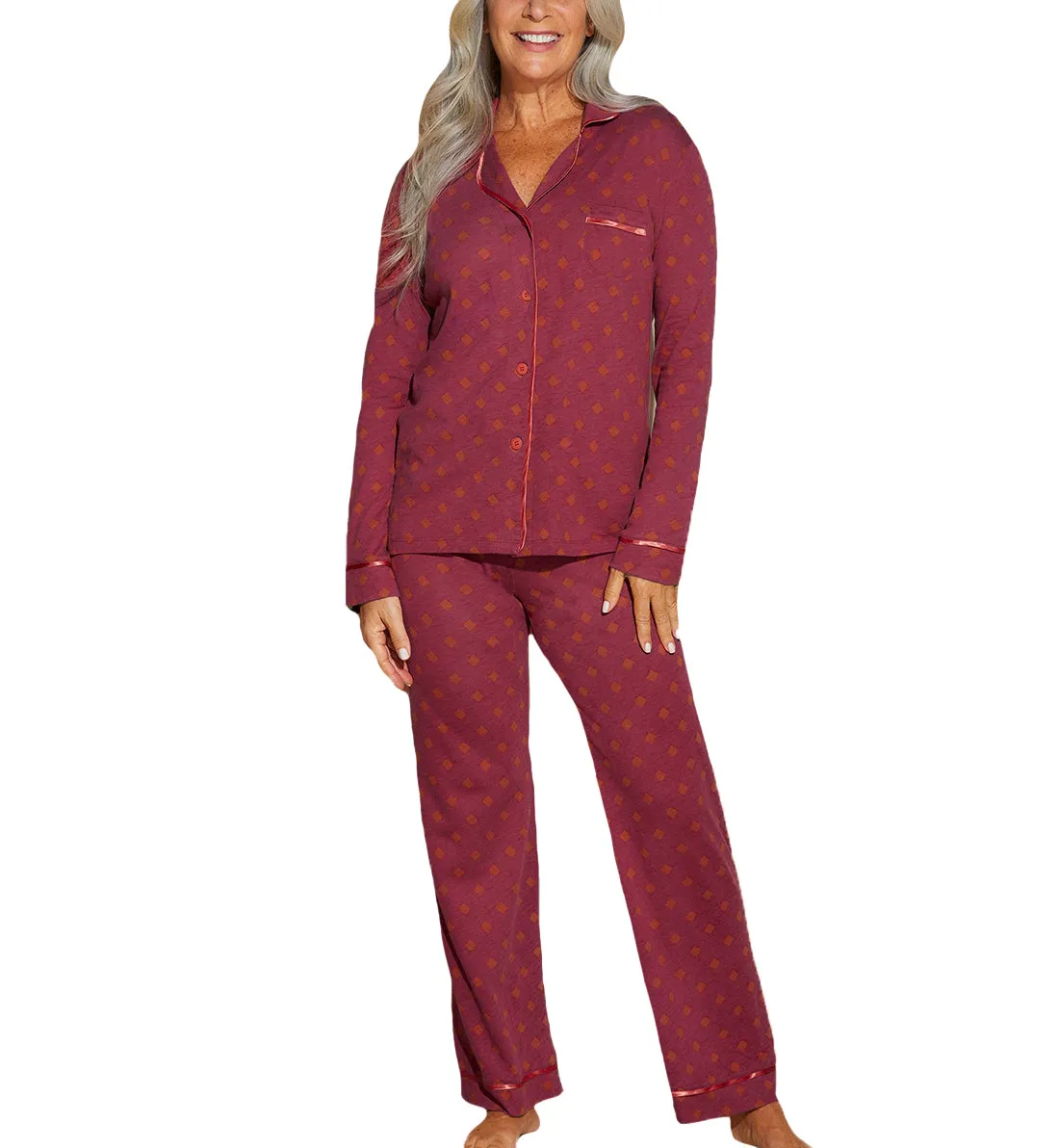 Cosabella Bella Print Long Sleeve Top & Pant PJ Set (AMORP9644) - Diamond Ruby/Sahara