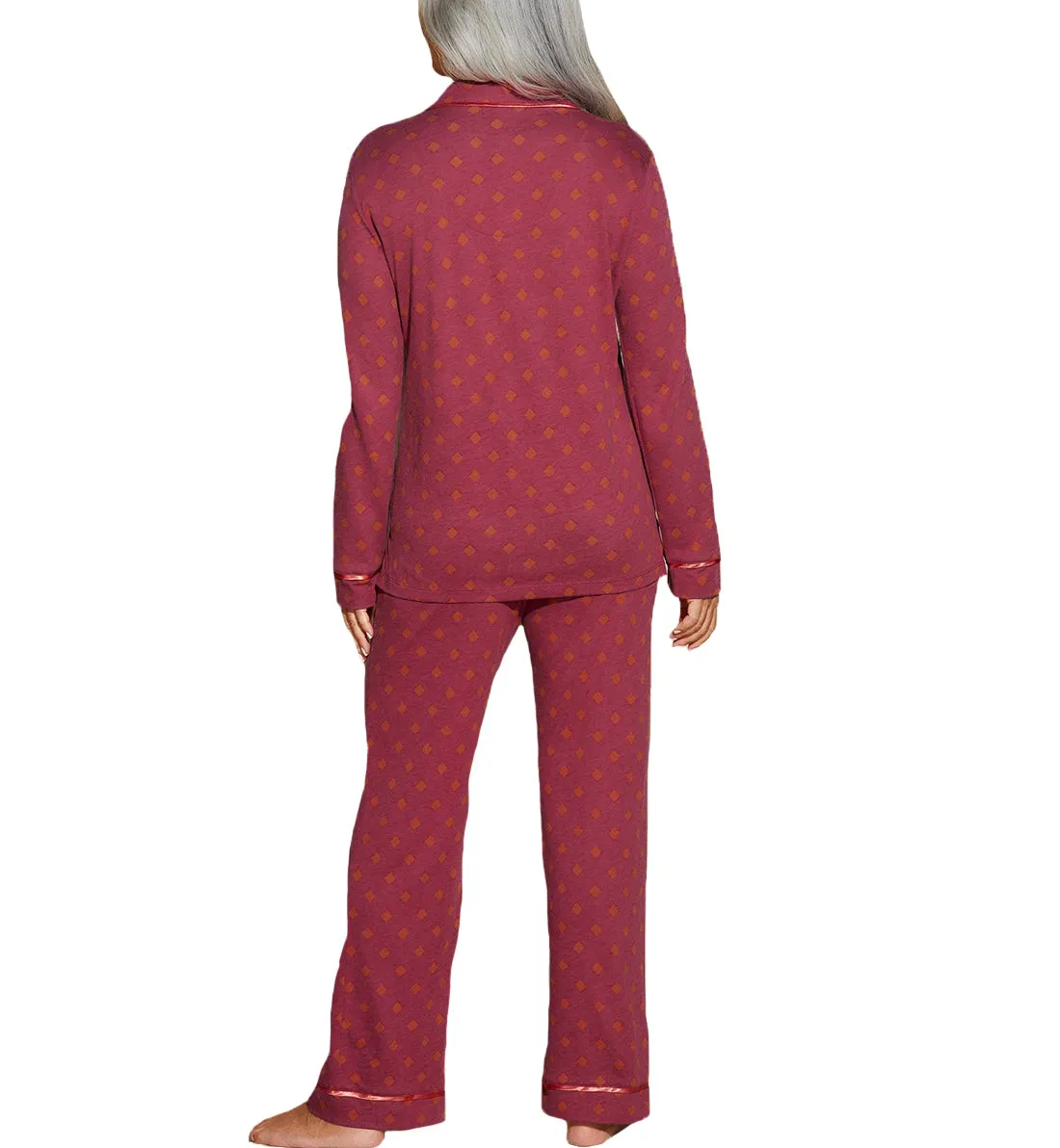 Cosabella Bella Print Long Sleeve Top & Pant PJ Set (AMORP9644) - Diamond Ruby/Sahara