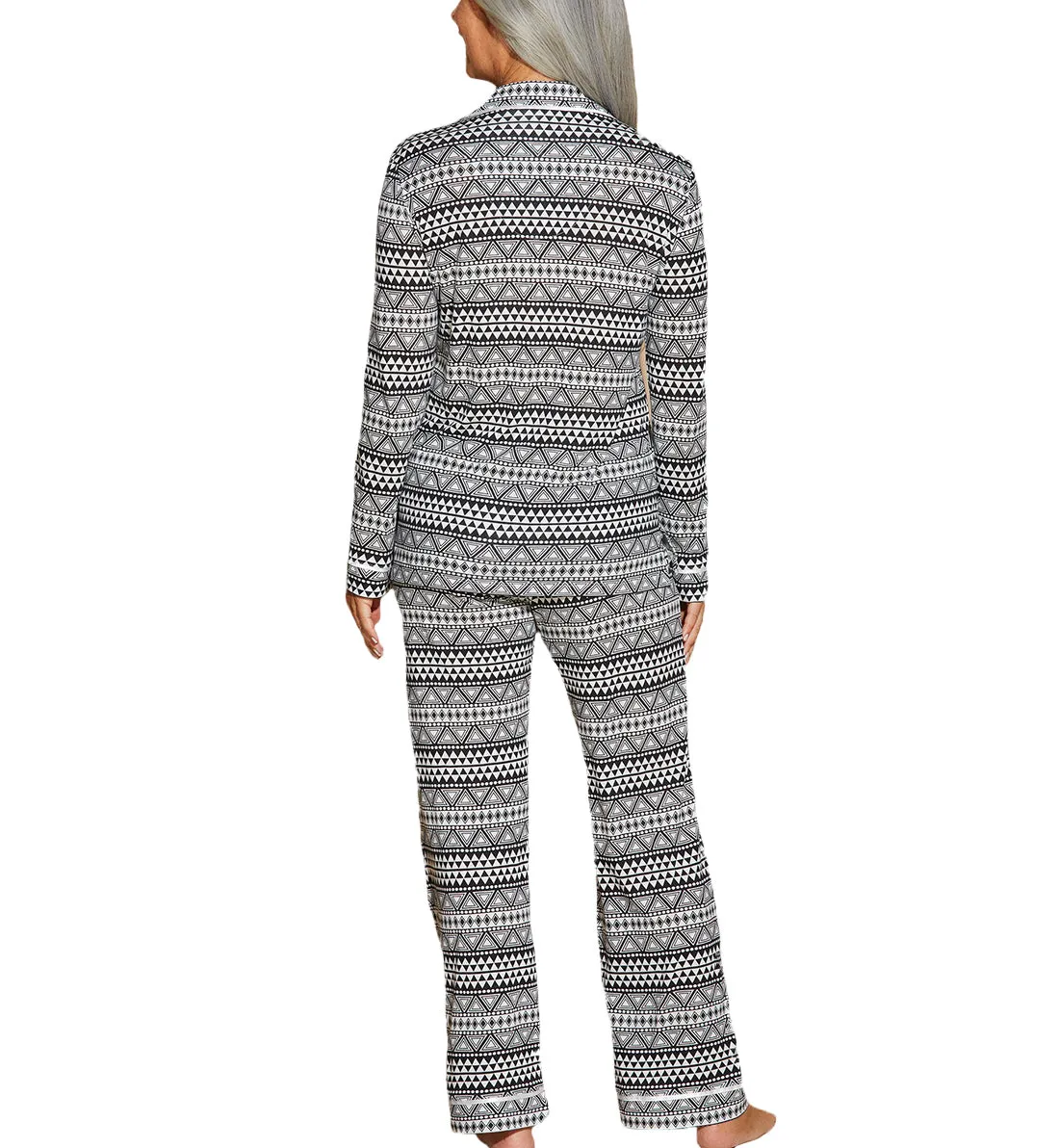 Cosabella Bella Print Long Sleeve Top & Pant PJ Set (AMORP9644) - Geo Black/White