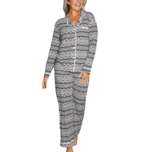 Cosabella Bella Print Long Sleeve Top & Pant PJ Set (AMORP9644) - Geo Black/White