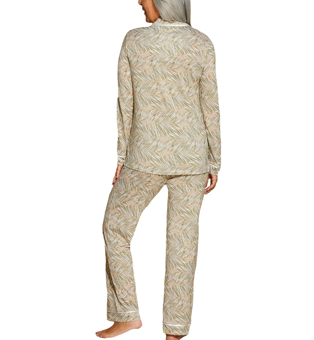 Cosabella Bella Print Long Sleeve Top & Pant PJ Set (AMORP9644) - Palm Aloe