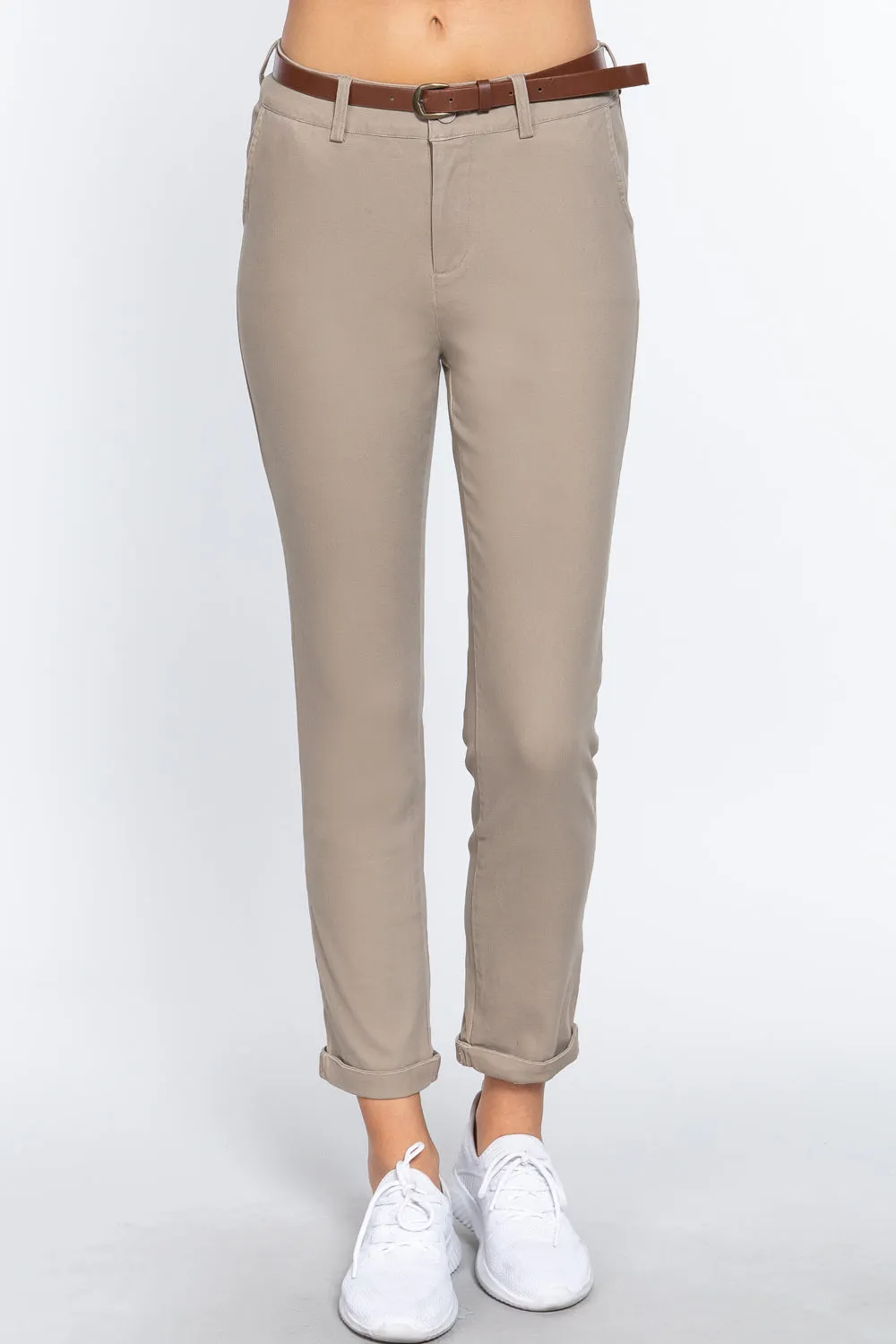 Cotton-span Twill Belted Long Pants