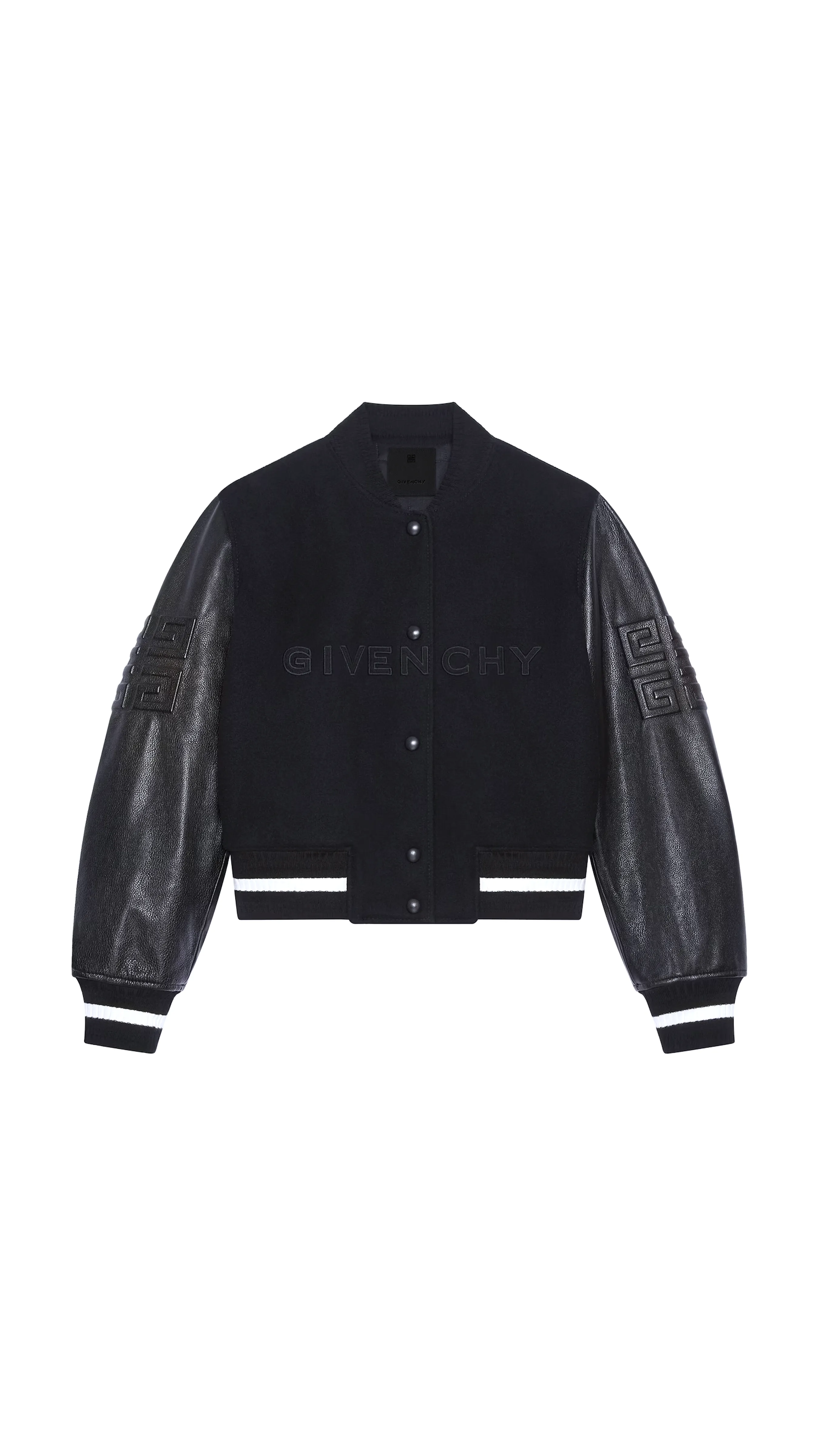 Cropped Varsity Jacket In Wool And Leather - Black